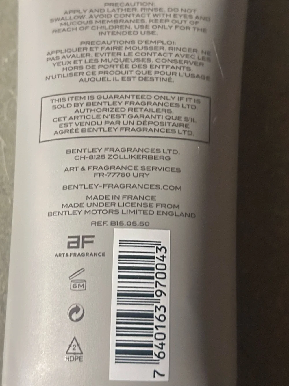 Bentley Infinite For Men Hair & Body Shower Gel 6.7oz